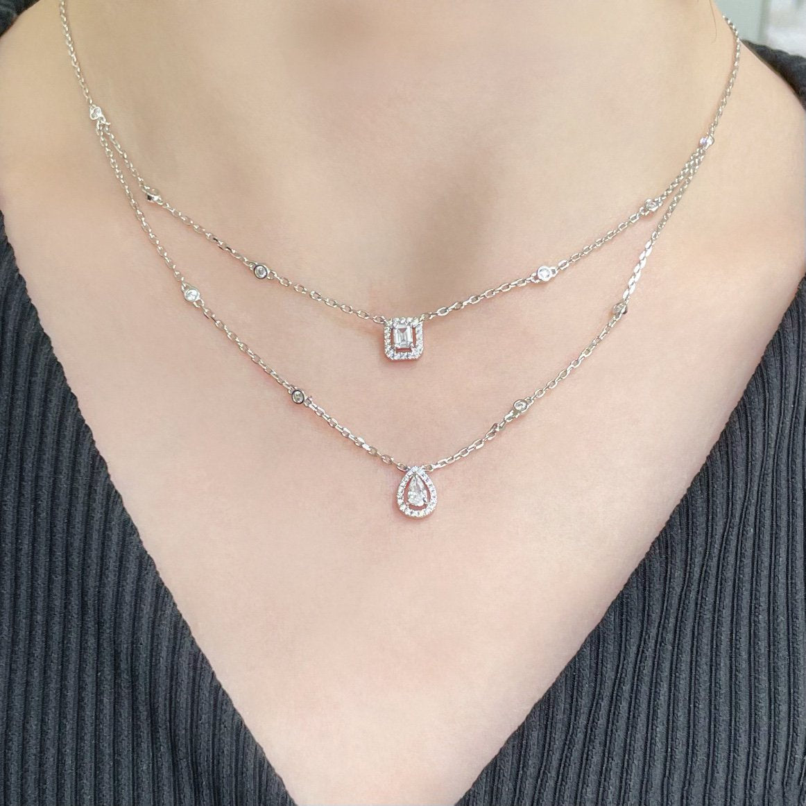 [Luxery]MY TWIN 2 ROW DIAMOND NECKLACE