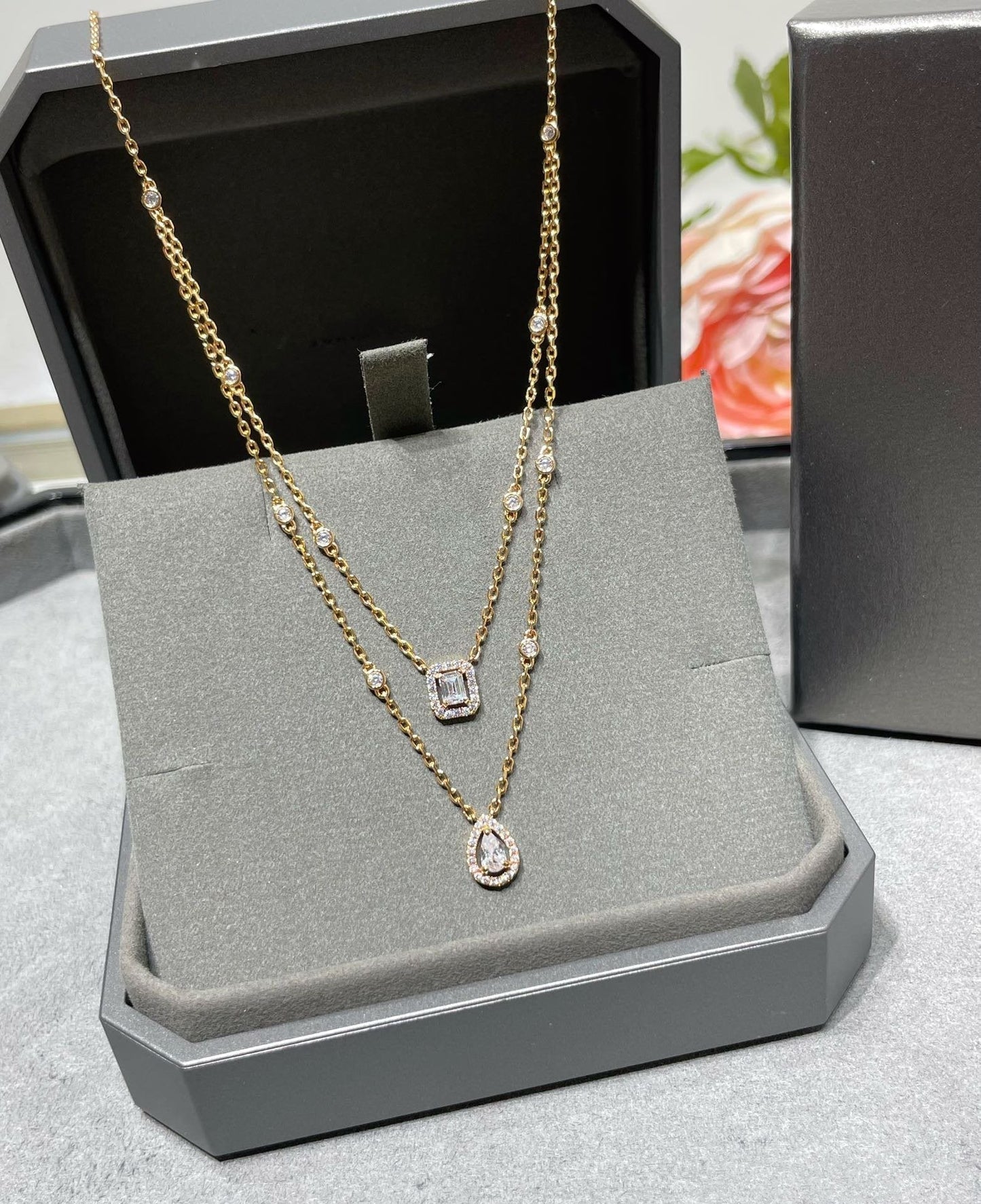 [Luxery]MY TWIN 2 ROW DIAMOND NECKLACE