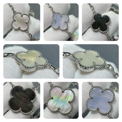 [Luxery]CLOVER 16 MOTIF CHALCEDONY MOP SILVER NECKLACE