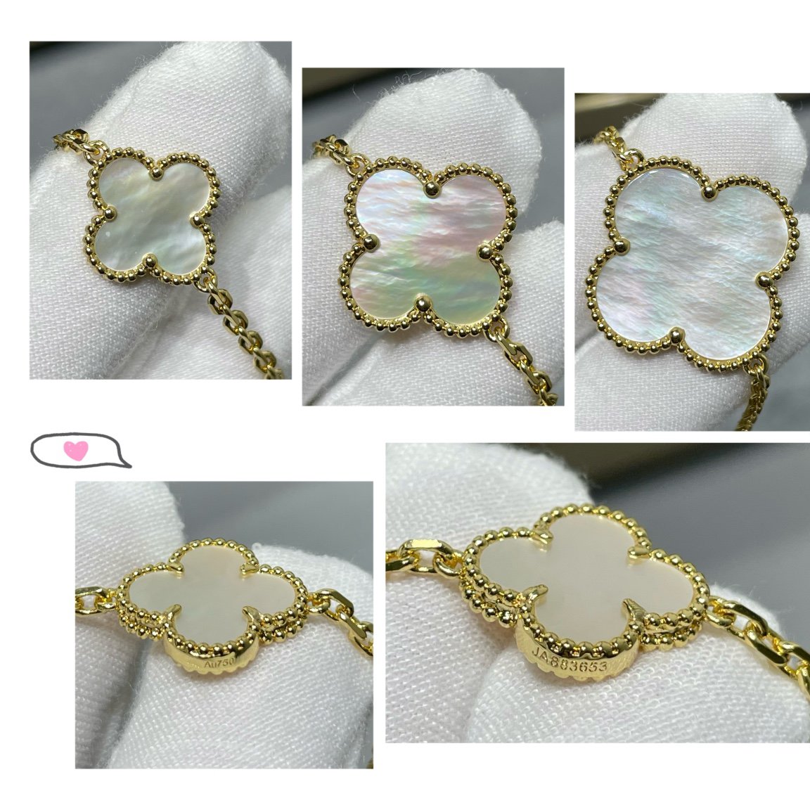 [Luxery]CLOVER 16 MOTIF WHITE MOP GOLD NECKLACE