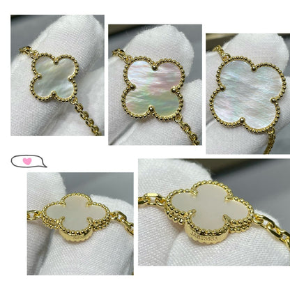 [Luxery]CLOVER 16 MOTIF WHITE MOP GOLD NECKLACE
