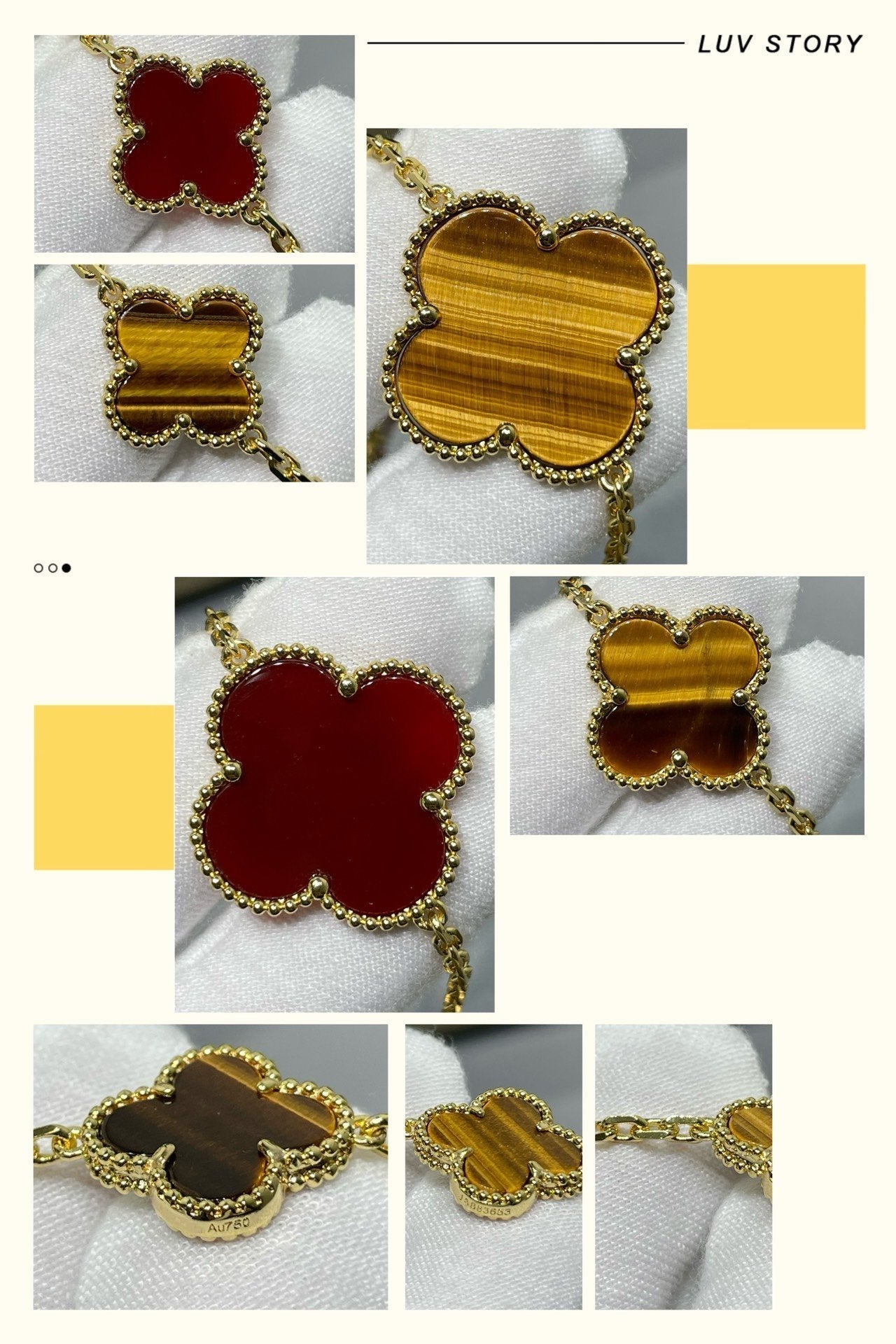 [Luxery]CLOVER 16 MOTIF CARNELIAN TIGER EYE ROSE GOLD NECKLACE