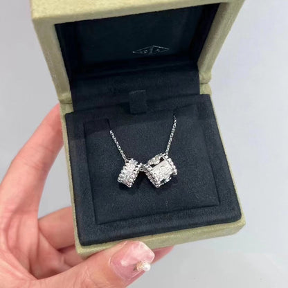 [Luxery]PERLEE DOUBLE PENDANT SILVER DIAMOND NECKLACE