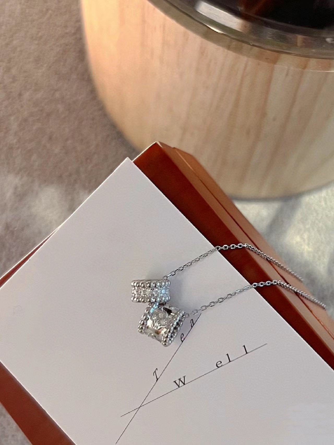 [Luxery]PERLEE DOUBLE PENDANT SILVER DIAMOND NECKLACE