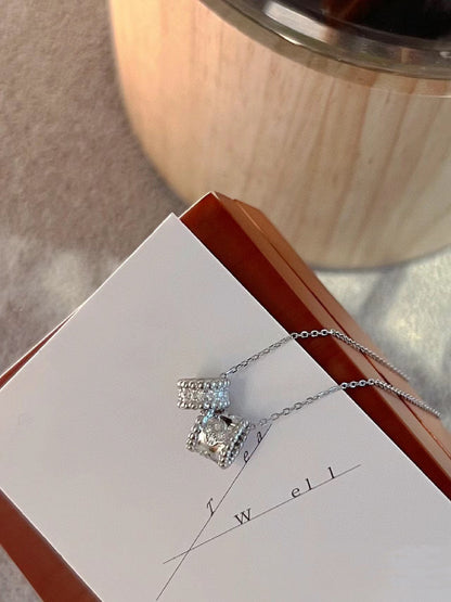 [Luxery]PERLEE DOUBLE PENDANT SILVER DIAMOND NECKLACE