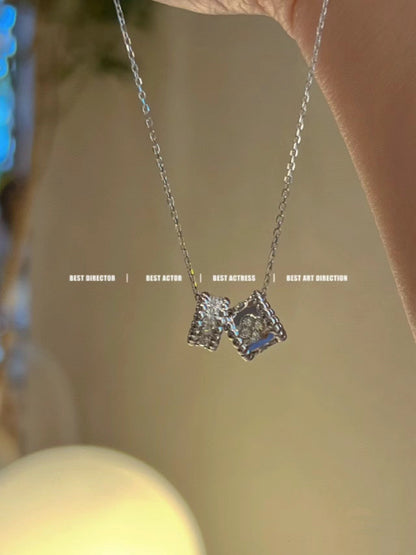 [Luxery]PERLEE DOUBLE PENDANT SILVER DIAMOND NECKLACE