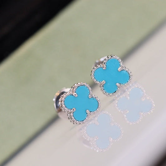 [Luxery]CLOVER MINI TURQUOISE SILVER STUD EARRINGS