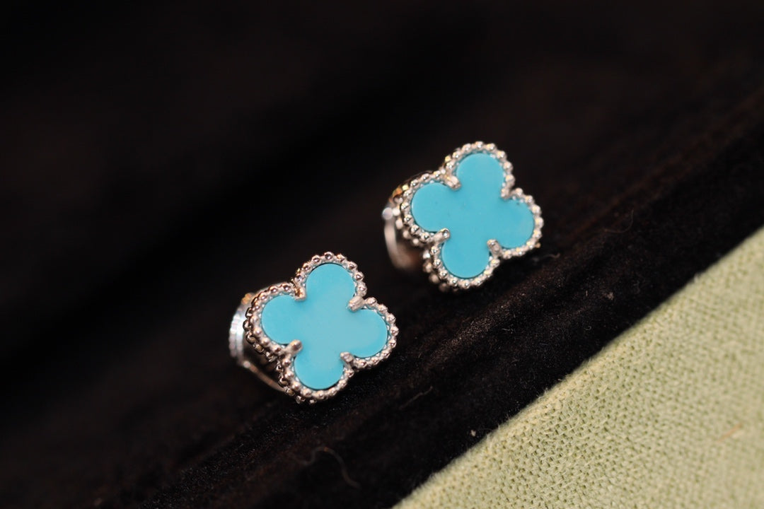 [Luxery]CLOVER MINI TURQUOISE SILVER STUD EARRINGS