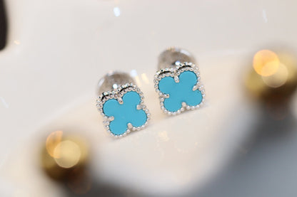 [Luxery]CLOVER MINI TURQUOISE SILVER STUD EARRINGS