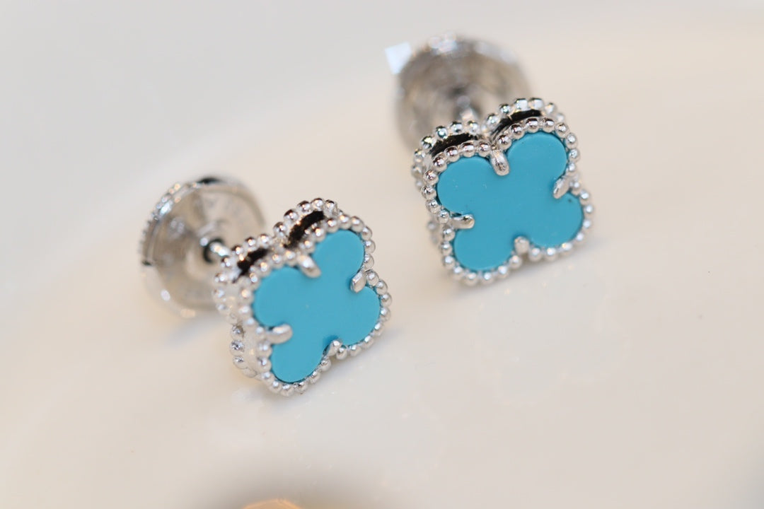 [Luxery]CLOVER MINI TURQUOISE SILVER STUD EARRINGS
