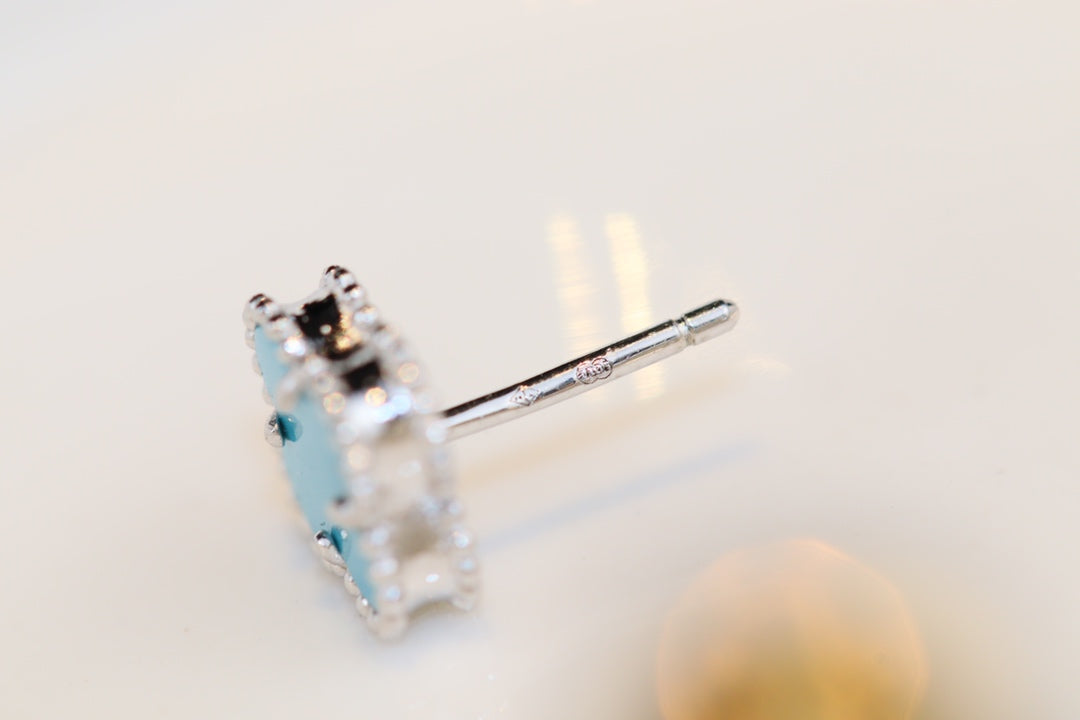 [Luxery]CLOVER MINI TURQUOISE SILVER STUD EARRINGS