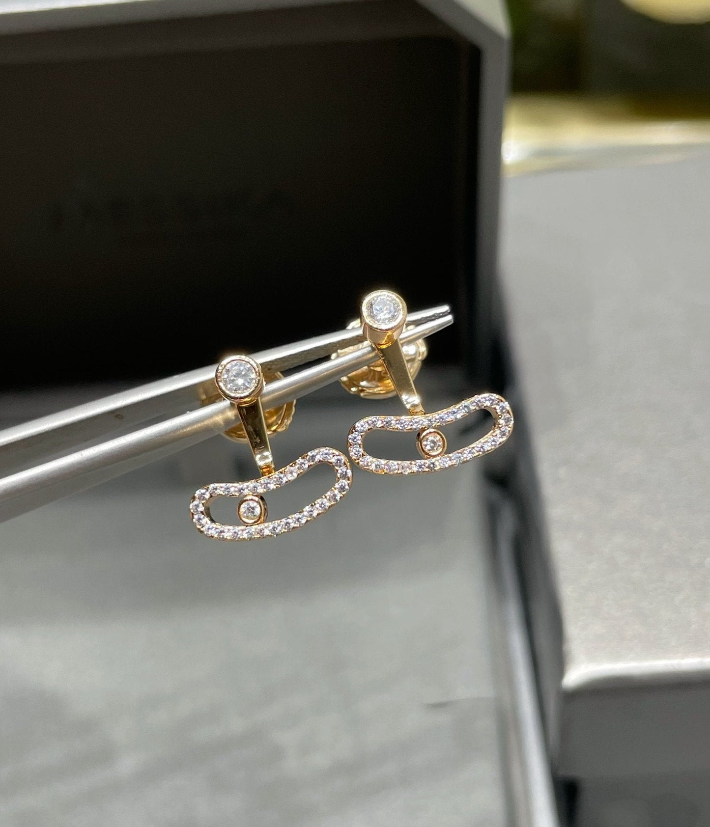 [Luxery]MOVE UNO PINK GOLD DIAMOND EARRINGS