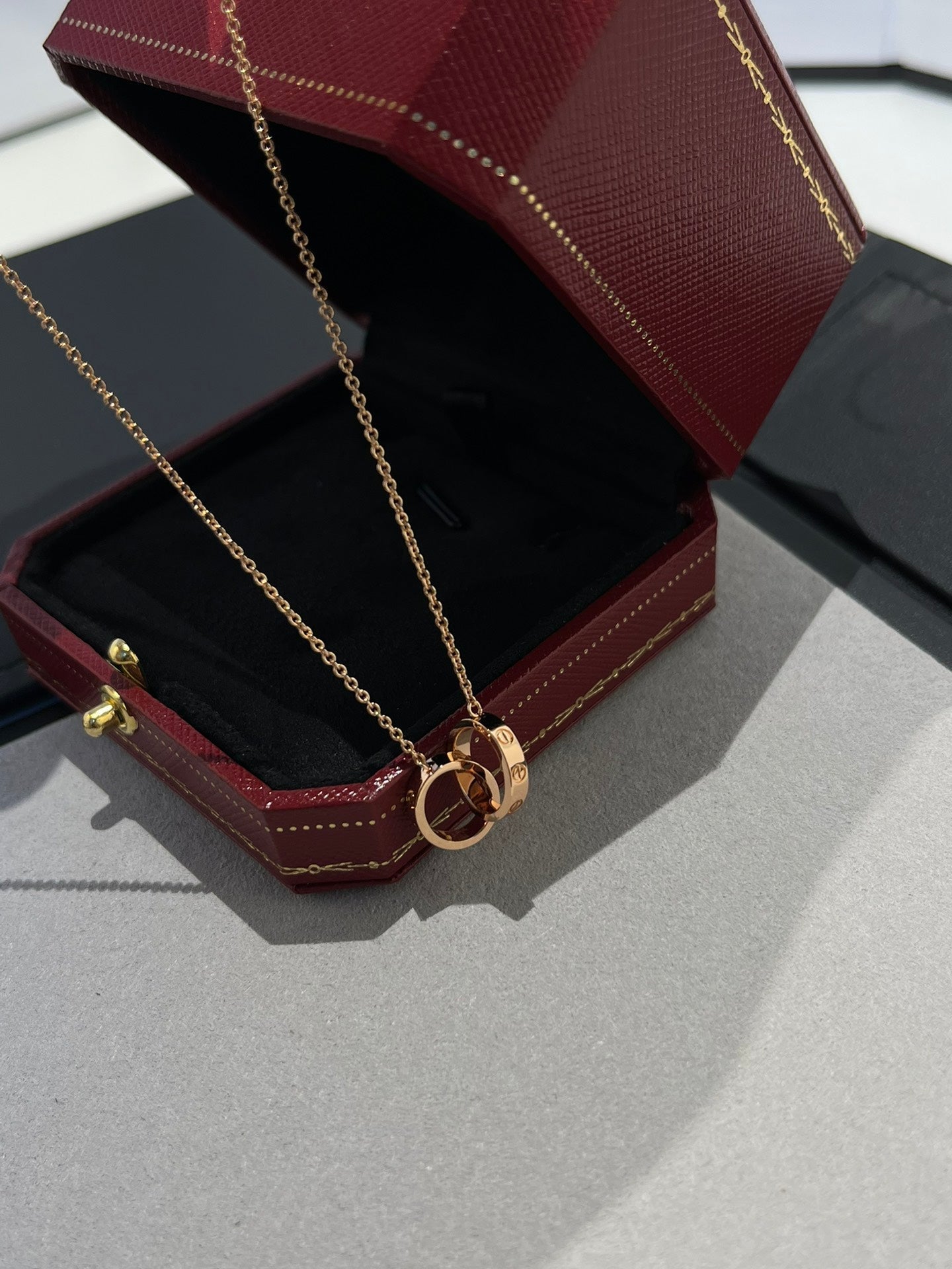 [Luxery]LOVE NECKLACE DOUBLE RING PINK GOLD