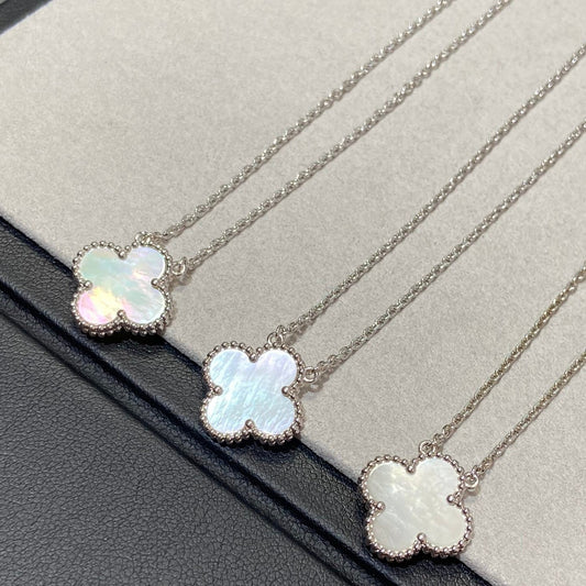 [Luxery]CLOVER MEDIUM SILVER WHITE MOP NECKLACE