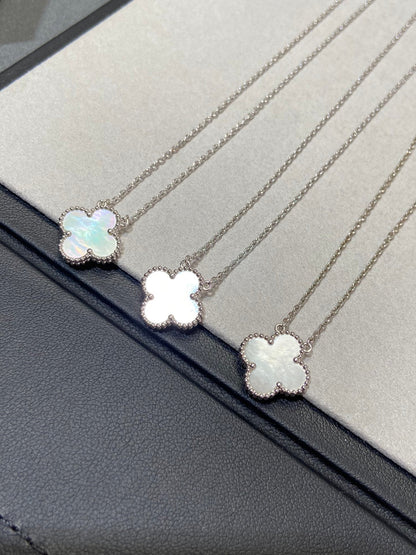 [Luxery]CLOVER MEDIUM SILVER WHITE MOP NECKLACE