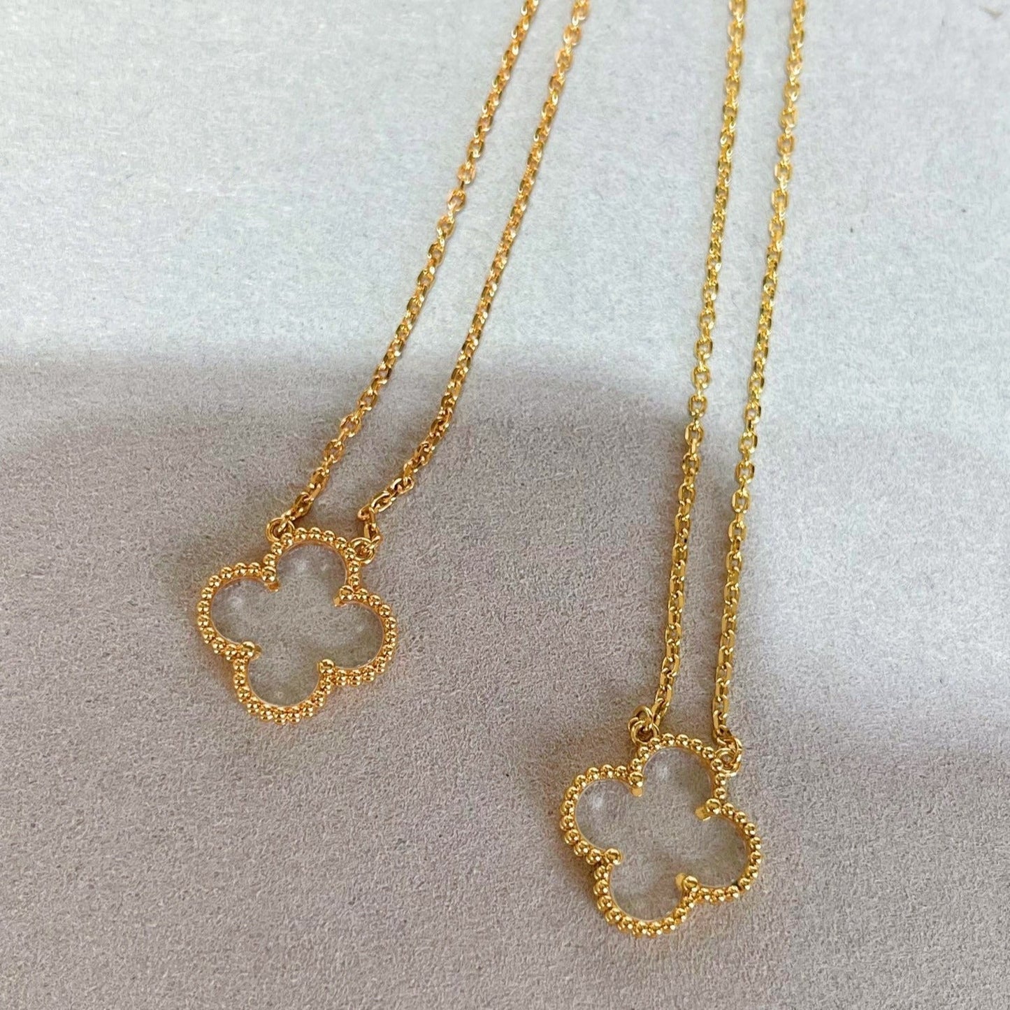 [Luxery]CLOVER ROCK CRYSTAL ROSE GOLD NECKLACE