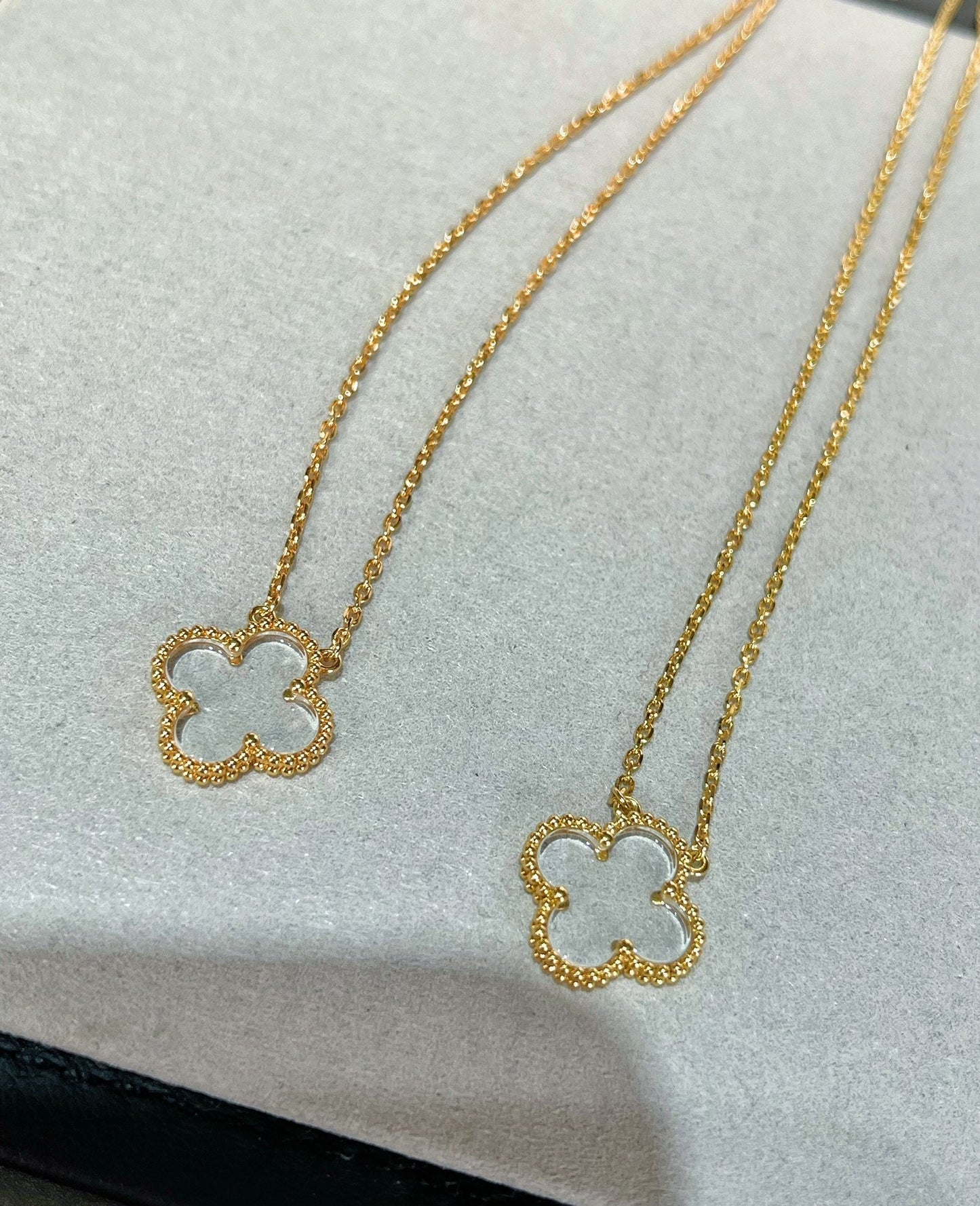 [Luxery]CLOVER ROCK CRYSTAL ROSE GOLD NECKLACE