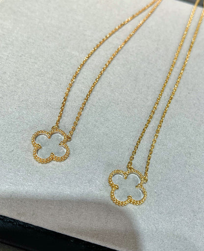 [Luxery]CLOVER ROCK CRYSTAL ROSE GOLD NECKLACE