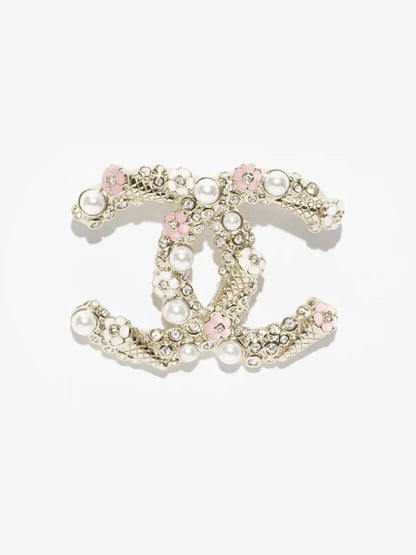 [Luxery]26C Pink-White Enamel Ice Cream Cone Double C Brooch