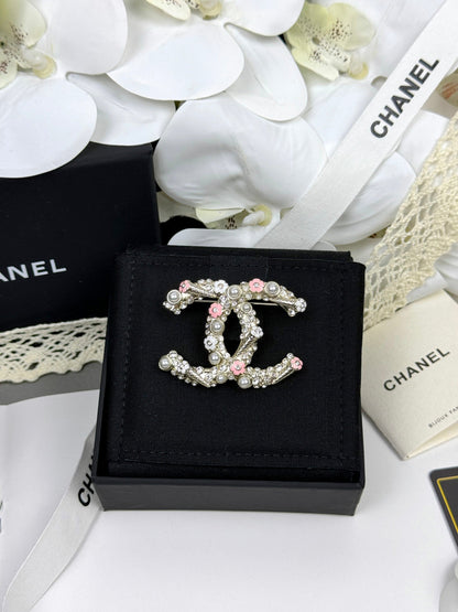 [Luxery]26C Pink-White Enamel Ice Cream Cone Double C Brooch