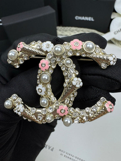 [Luxery]26C Pink-White Enamel Ice Cream Cone Double C Brooch