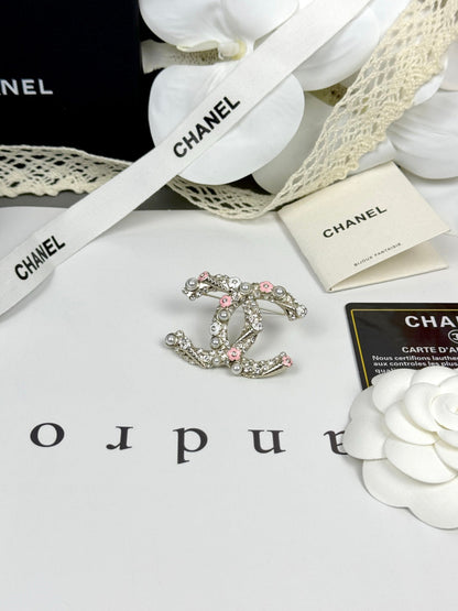 [Luxery]26C Pink-White Enamel Ice Cream Cone Double C Brooch