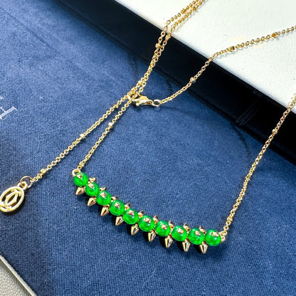 [Luxery]New Arrival: Green Bead Rivet Necklace