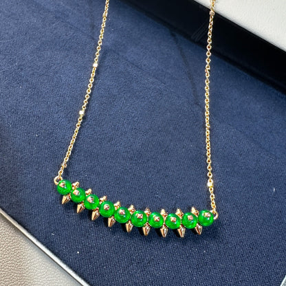 [Luxery]New Arrival: Green Bead Rivet Necklace