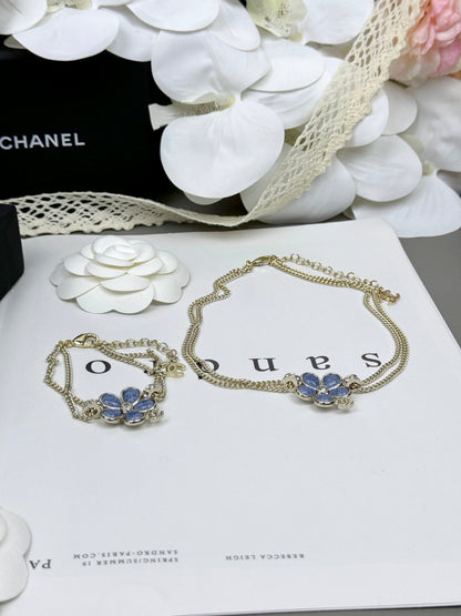 [Luxery]New Blue Floral Double-Layer Necklace