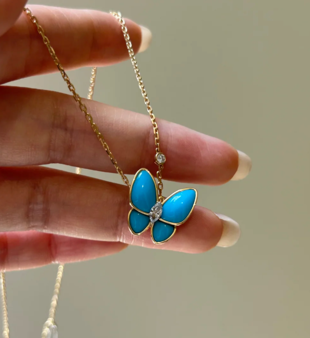 [Luxery]Turquoise Butterfly Gold Necklace