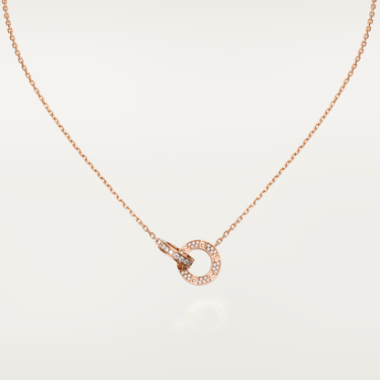 [Luxery]LOVE 7.6MM NECKLACE ROSE GOLD AND SILVER  FULL DIAMOND