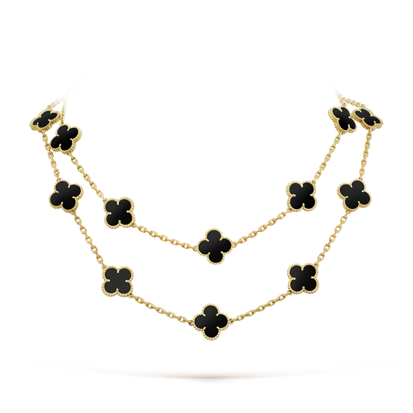 [Luxery]CLOVER 20 MOTIFS ONYX NECKLACE
