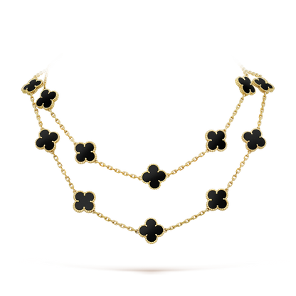 [Luxery]CLOVER 20 MOTIFS ONYX NECKLACE
