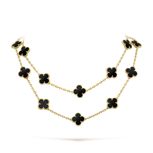 [Luxery]CLOVER 20 MOTIFS ONYX NECKLACE