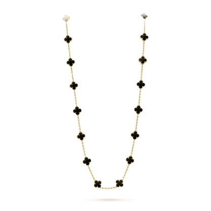 [Luxery]CLOVER 20 MOTIFS ONYX NECKLACE