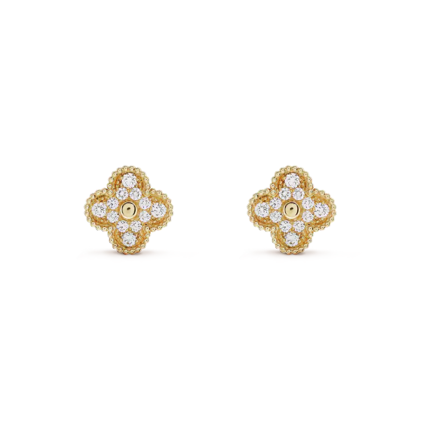 [Luxery]CLOVER MEDIUM 1 MOTIFS FUll DIAMOND EARRINGS