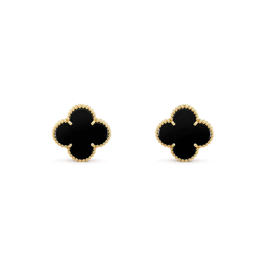 [Luxery]CLOVER MEDIUM 1 MOTIFS  ONYX STUD EARRINGS
