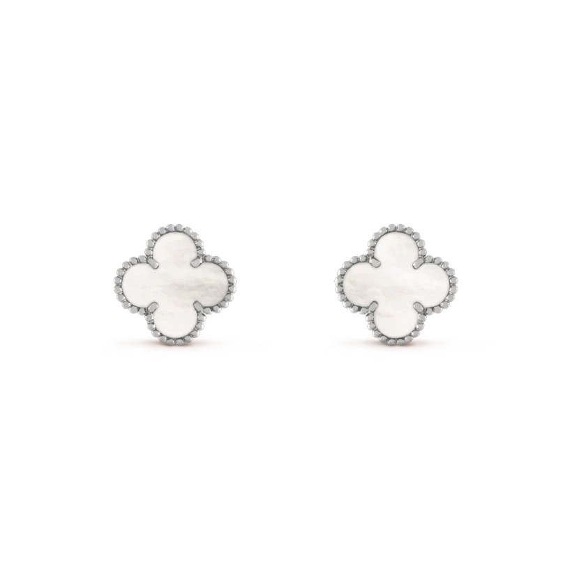 [Luxery]CLOVER MEDIUM 1 MOTIFS  WHITE MOP EARRINGS SILVER