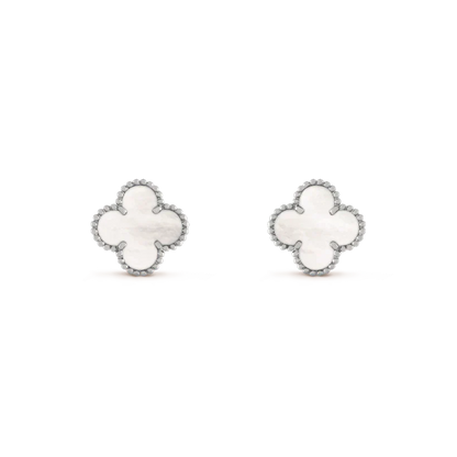 [Luxery]CLOVER MEDIUM 1 MOTIFS  WHITE MOP EARRINGS SILVER