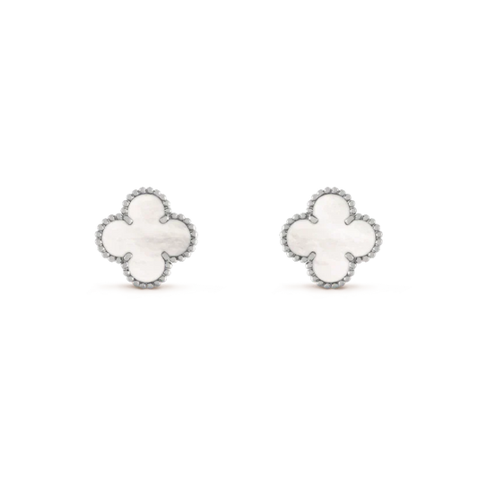 [Luxery]CLOVER MEDIUM 1 MOTIFS  WHITE MOP EARRINGS SILVER