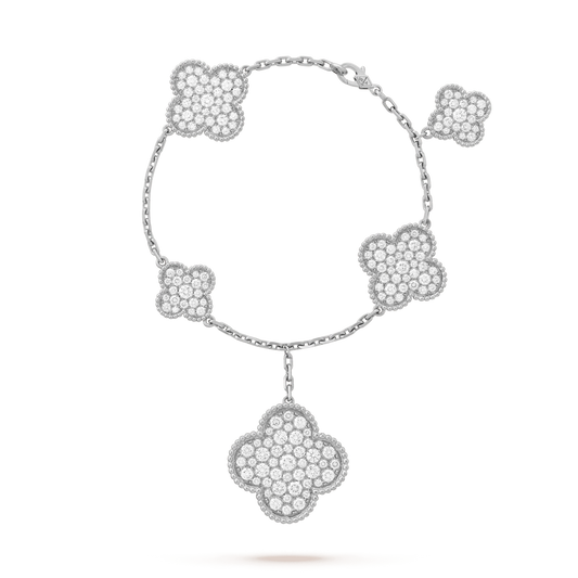 [Luxery]CLOVER 6 MOTIFS SILVER DIAMOND BRACELET