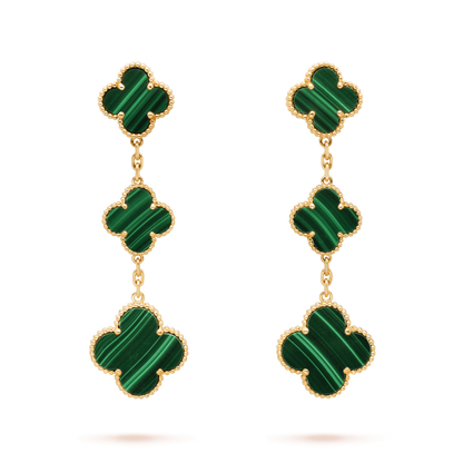 [Luxery]CLOVER MALACHITE 3 MOTIFS GOLD