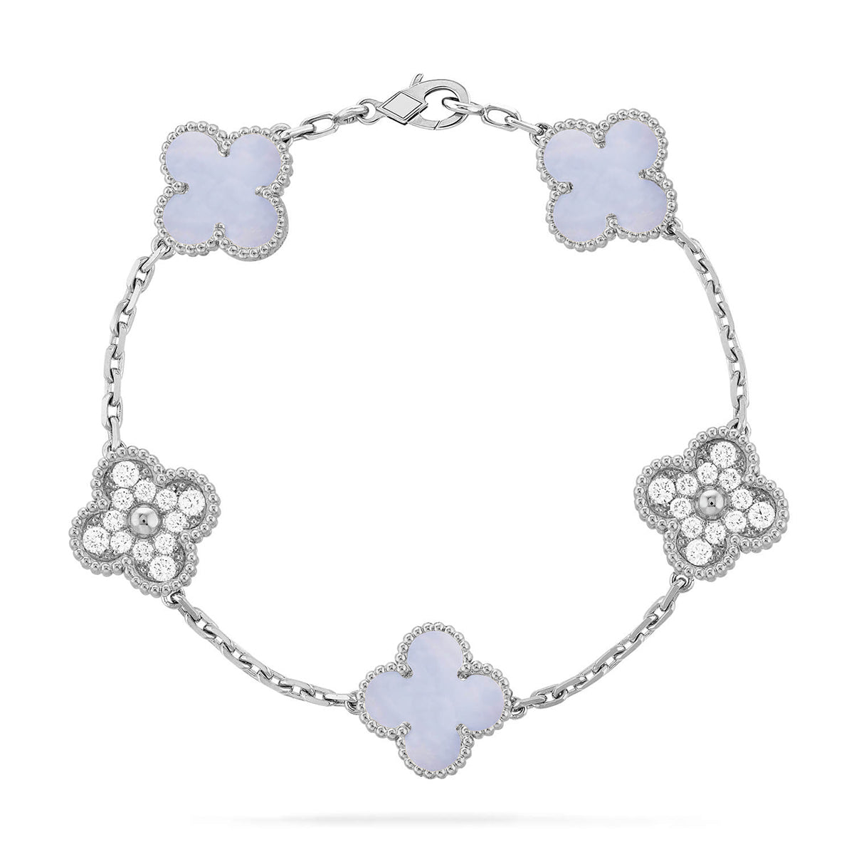 [Luxery] CLOVER 5 MOTIF PURPLE CHALCEDONY BRACELET COLLECTION