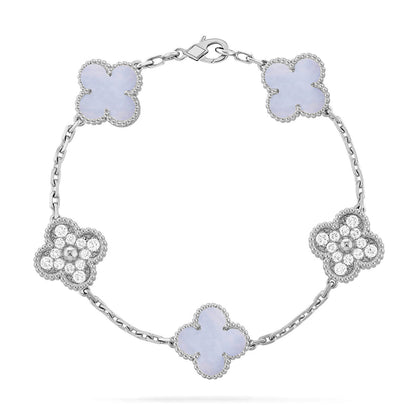 [Luxery] CLOVER 5 MOTIF PURPLE CHALCEDONY BRACELET COLLECTION