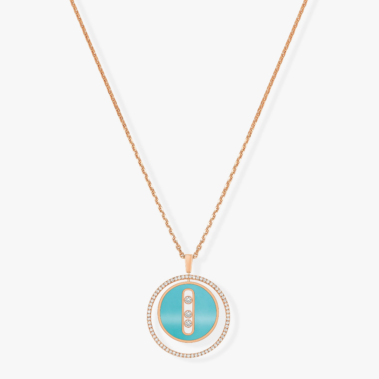 [Luxery]Demo MOVE 3 DIAMONDS TURQUOISE PINK GOLD DIAMOND NECKLACE