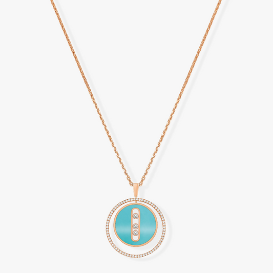 [Luxery]Demo MOVE 3 DIAMONDS TURQUOISE PINK GOLD DIAMOND NECKLACE