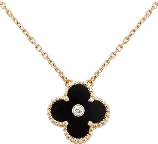 [Luxery]CLOVER 15MM DIAMOND ONYX NECKLACE