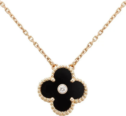 [Luxery]CLOVER 15MM DIAMOND ONYX NECKLACE
