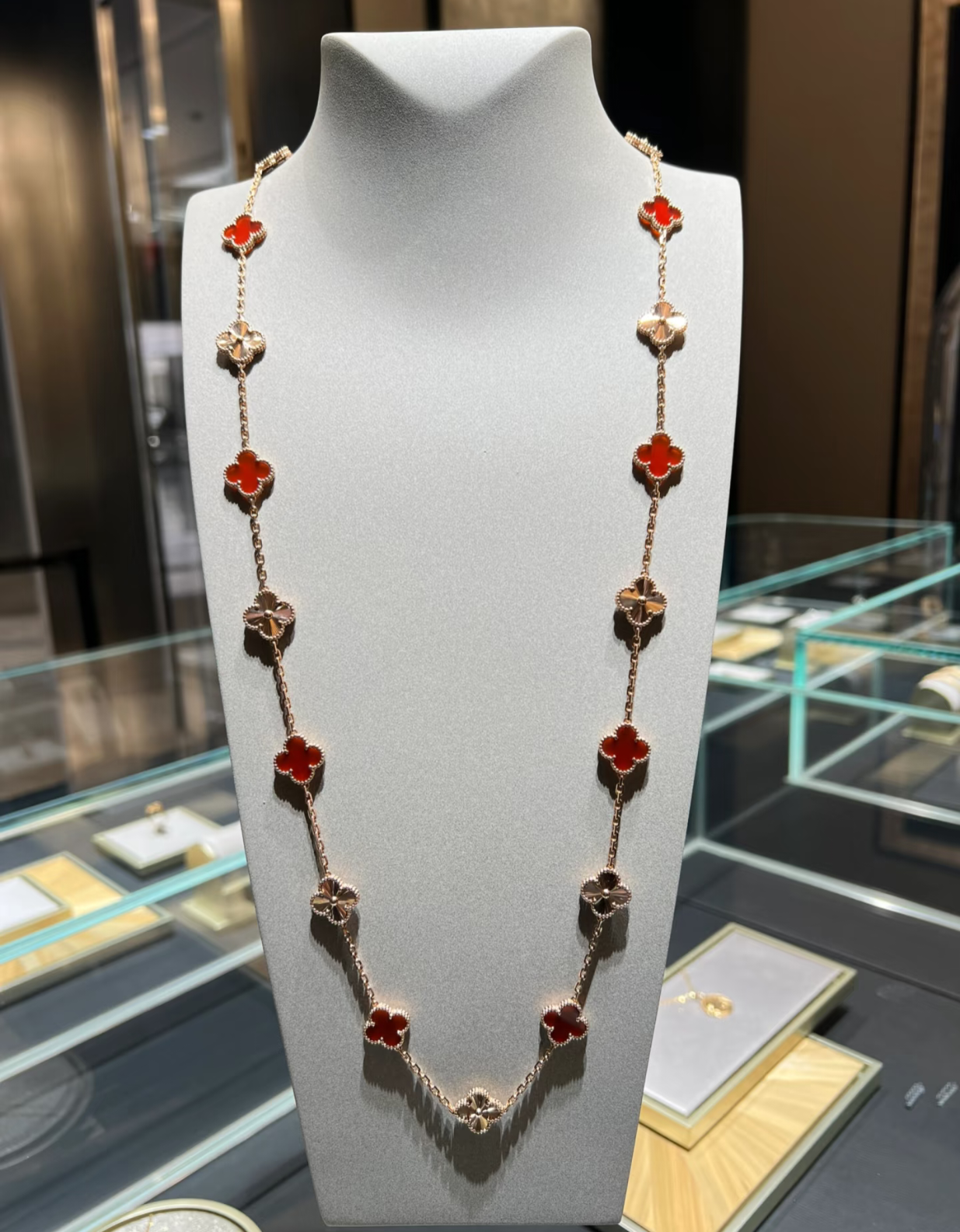 [Luxery]CLOVER 20 MOTIFS LASER CARNELIAN NECKLACE