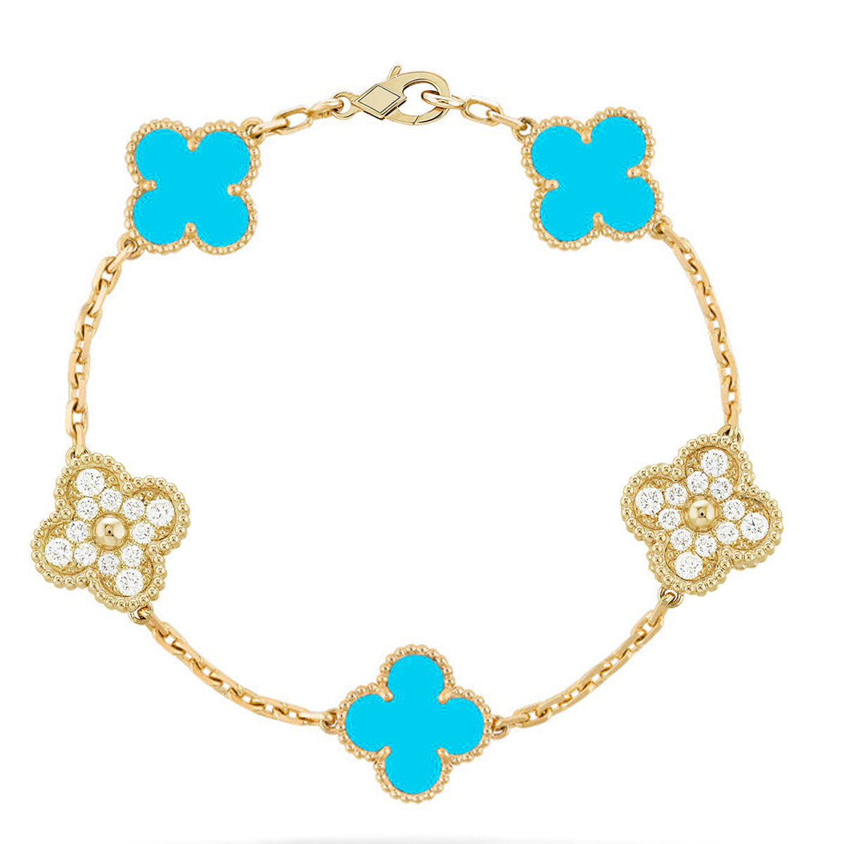 [Luxery] CLOVER 5 MOTIF TURQUOISE BRACELET COLLECTION